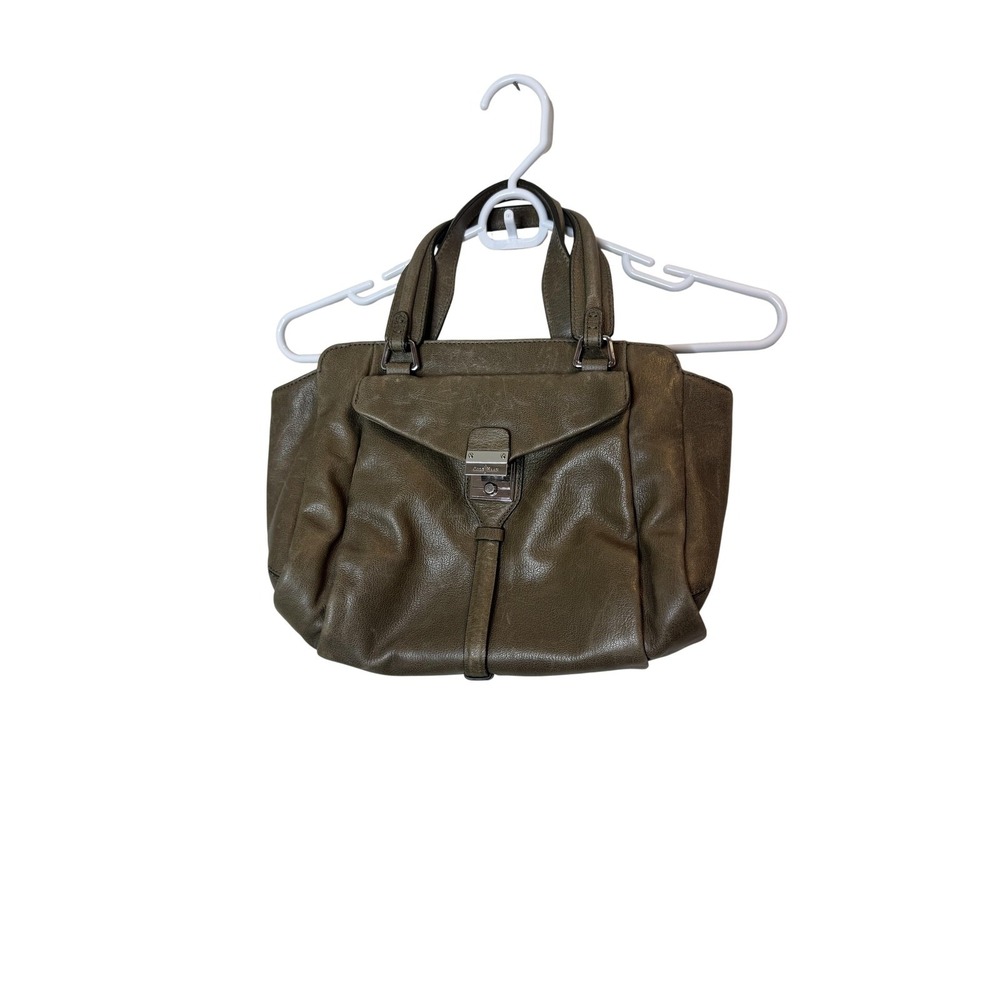 Cole Haan Satchel Bag Womens Large Olive Green Leather Top Handle‎ Purse Work